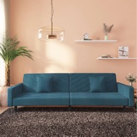  2-Seater Sofa Bed with Two Pillows Blue Velvet