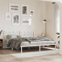  Metal Bed Frame without Mattress with Headboard White 183x203 cm King