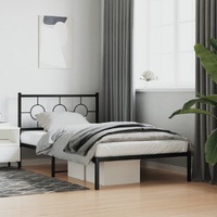  Metal Bed Frame without Mattress with Headboard Black 107x203 cm King Single