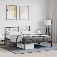  Metal Bed Frame without Mattress with Headboard Black 135x190 cm