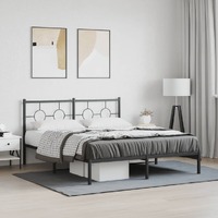  Metal Bed Frame without Mattress with Headboard Black 150x200 cm