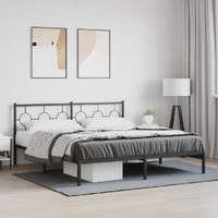  Metal Bed Frame without Mattress with Headboard Black 183x203 cm King