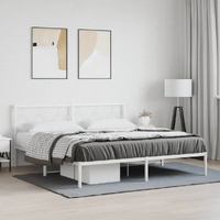  Metal Bed Frame without Mattress with Headboard White 183x203 cm King