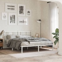  Metal Bed Frame without Mattress with Headboard White 150x200 cm
