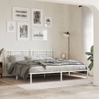  Metal Bed Frame without Mattress with Headboard White 183x203 cm King