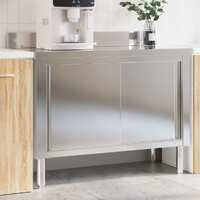  Kitchen Work Table with Sliding Doors Stainless Steel