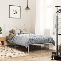  Metal Bed Frame without Mattress with Headboard White 90x190 cm