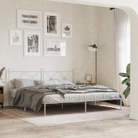  Metal Bed Frame without Mattress with Headboard White 183x203 cm King