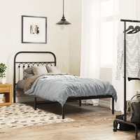  Metal Bed Frame without Mattress with Headboard Black 90x190 cm