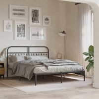  Metal Bed Frame without Mattress with Headboard Black 150x200 cm