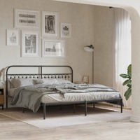  Metal Bed Frame without Mattress with Headboard Black 183x203 cm King