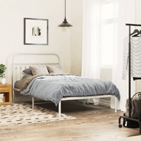  Metal Bed Frame without Mattress with Headboard White 107x203 cm King Single