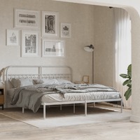  Metal Bed Frame without Mattress with Headboard White 183x203 cm King