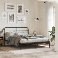  Metal Bed Frame without Mattress with Headboard Black 135x190 cm