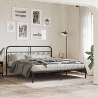  Metal Bed Frame without Mattress with Headboard Black 183x203 cm King