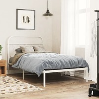  Metal Bed Frame without Mattress with Headboard White 107x203 cm King Single