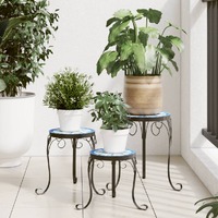  Plant Stands 3 pcs Blue and White Ceramic