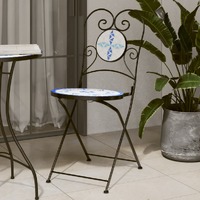  Bistro Chairs Foldable 2 pcs Blue and White Ceramic