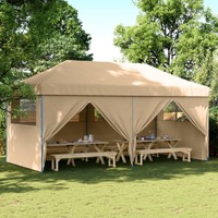  Foldable Party Tent Pop-Up with 4 Sidewalls Beige