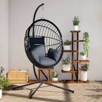  Hanging Egg Chair with Stand Anthracite Rattan and Steel