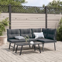 Garden Benches with Cushions 2 pcs Black Powder-coated Steel