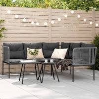  Garden Sofa with Cushions L-shaped Black Steel and Textilene