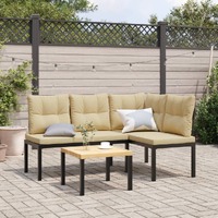  Garden Benches 2 pcs with Cushions Black Powder-coated Steel