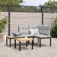  Garden Benches 2 pcs with Cushions Black Powder-coated Steel