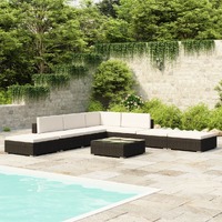  8 Piece Garden Lounge Set with Cushions Poly Rattan Black