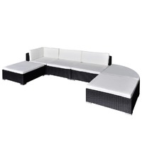  6 Piece Garden Lounge Set with Cushions Poly Rattan Black