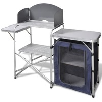  Foldable Camping Kitchen Unit with Windshield Aluminium