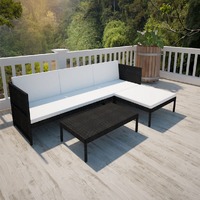  3 Piece Garden Lounge Set with Cushions Poly Rattan Black