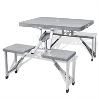  Foldable Camping Table Set with 4 Stools Aluminium Extra Light Grey
