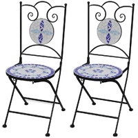  Folding Bistro Chairs 2 pcs Ceramic Blue and White