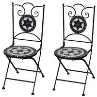  Folding Bistro Chairs 2 pcs Ceramic Black and White