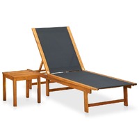  Sun Lounger with Table Solid Acacia Wood and Textilene
