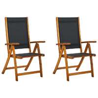  Folding Garden Chairs 2 pcs Solid Acacia Wood and Textilene