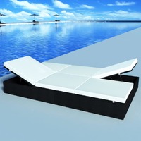  Double Sun Lounger with Cushion Poly Rattan Black