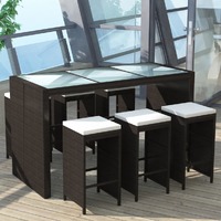  7 Piece Garden Bar Set with Cushions Poly Rattan Brown