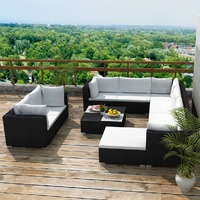  10 Piece Garden Lounge Set with Cushions Poly Rattan Black