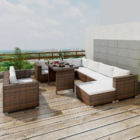  10 Piece Garden Lounge Set with Cushions Poly Rattan Brown