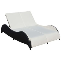  Double Sun Lounger with Cushion Poly Rattan Black