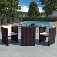 3 Piece Bistro Set with Cushions Poly Rattan Brown