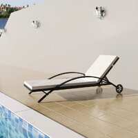  Sun Lounger with Cushion &amp; Wheels Poly Rattan Black