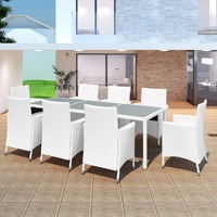  9 Piece Outdoor Dining Set Poly Rattan Cream White