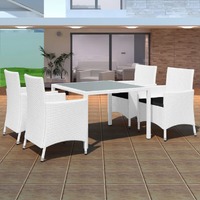  5 Piece Outdoor Dining Set Poly Rattan Cream White