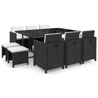  11 Piece Outdoor Dining Set with Cushions Poly Rattan Black