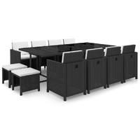  13 Piece Outdoor Dining Set with Cushions Poly Rattan Black