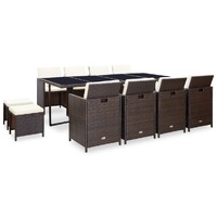  13 Piece Outdoor Dining Set with Cushions Poly Rattan Brown