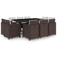  11 Piece Outdoor Dining Set with Cushions Poly Rattan Brown